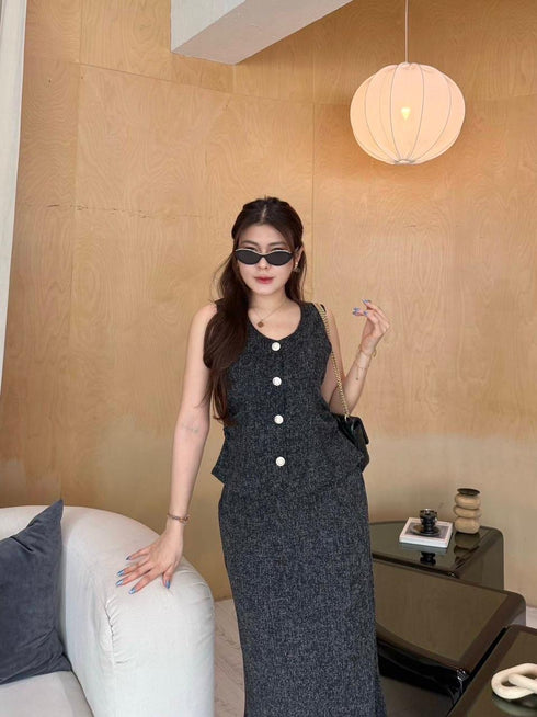 Classy Button Down Peplum Tops With A-Line Skirts Sets